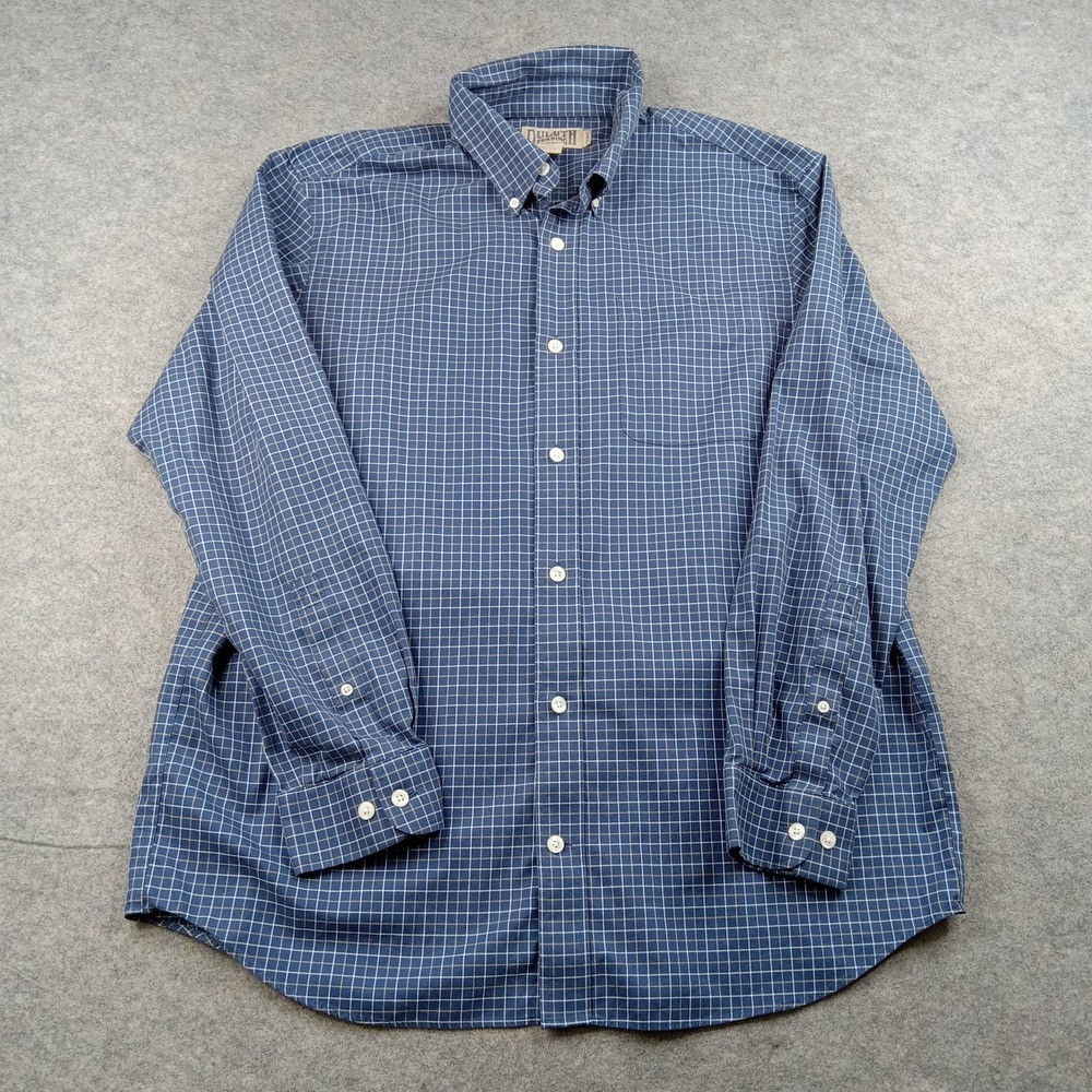 Duluth Trading Shirt Mens XL Blue Check Trim Fit Button Front Long Sleeve Casual